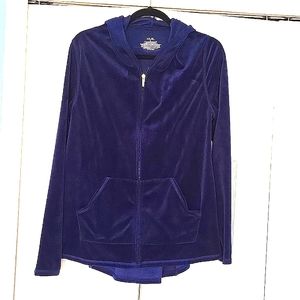 HUE Lush velour navy blue zip up hoodie